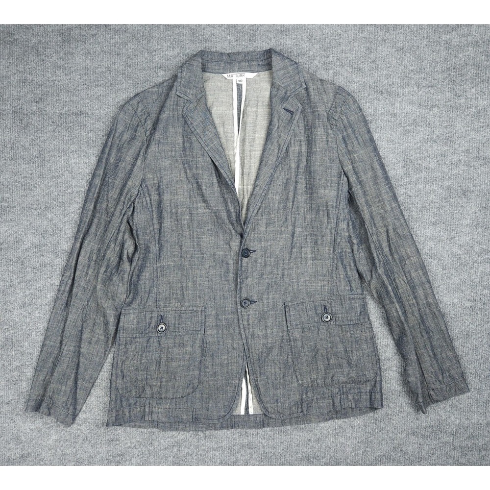 Mr Turk Blazer Jacket Mens 40 Gray Lyocell Linen Blend 2 Button Chore Pockets